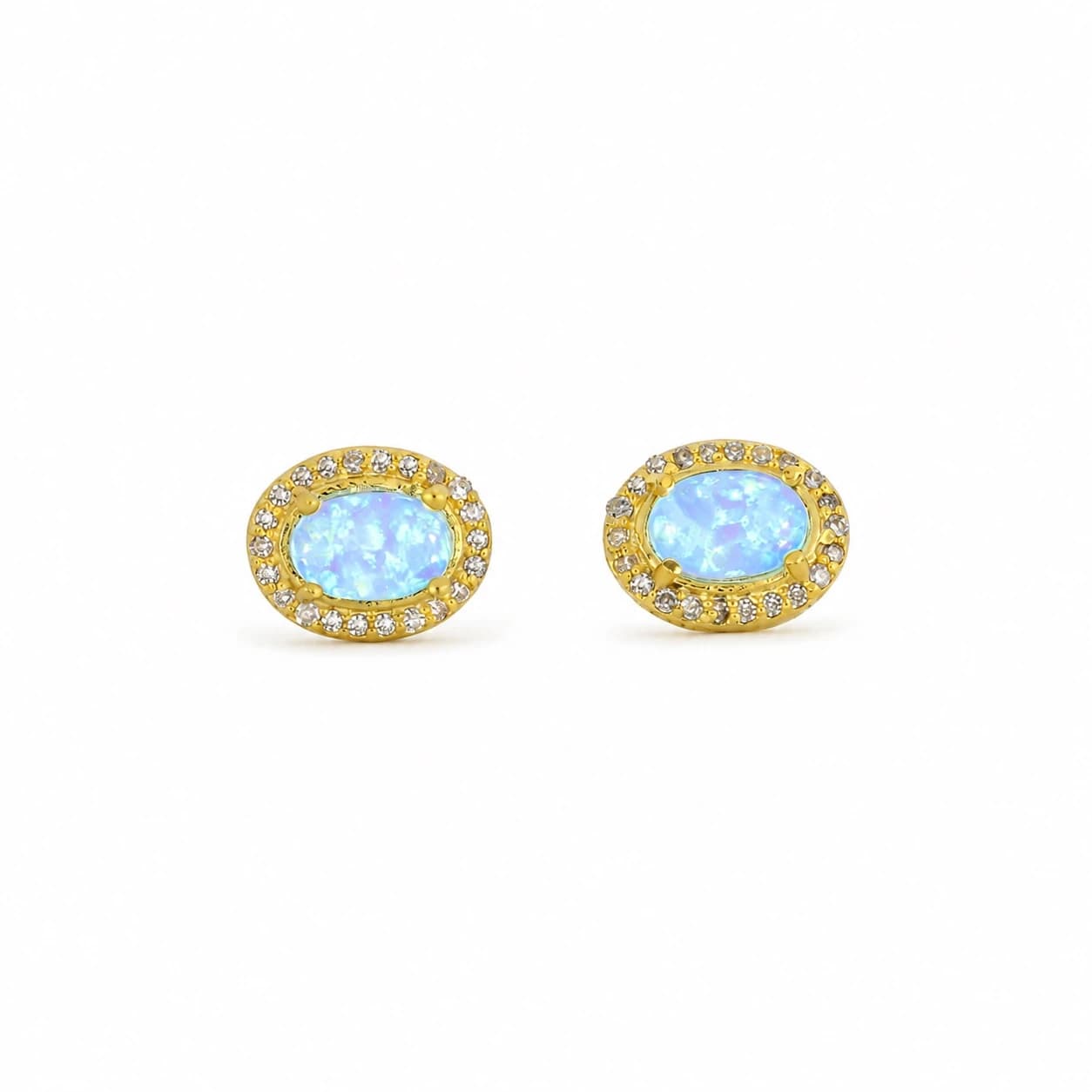 Silver Diamond Ethiopian Opal Oval Stud Earrings