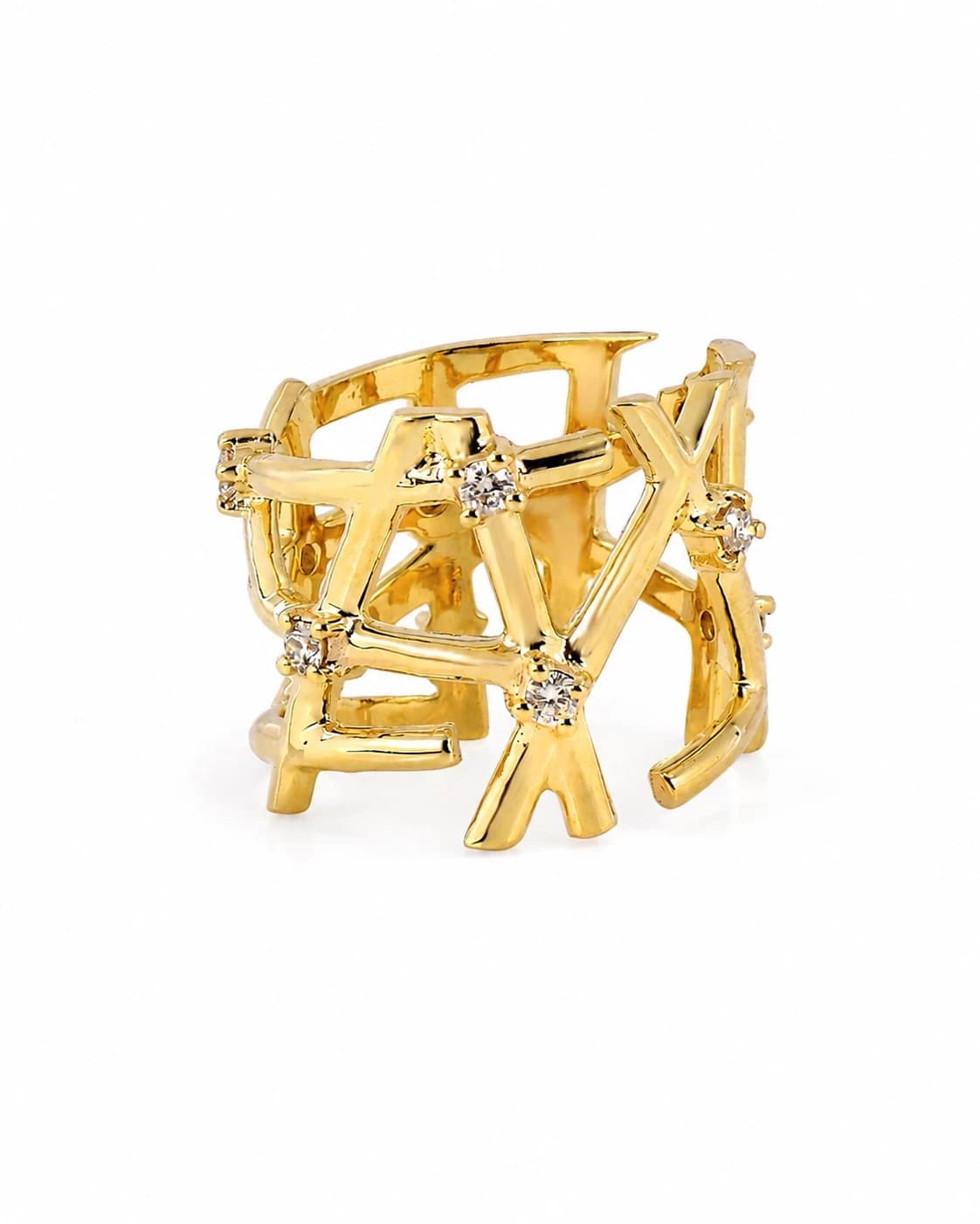 Diamond Geometric Gold Statement Ring