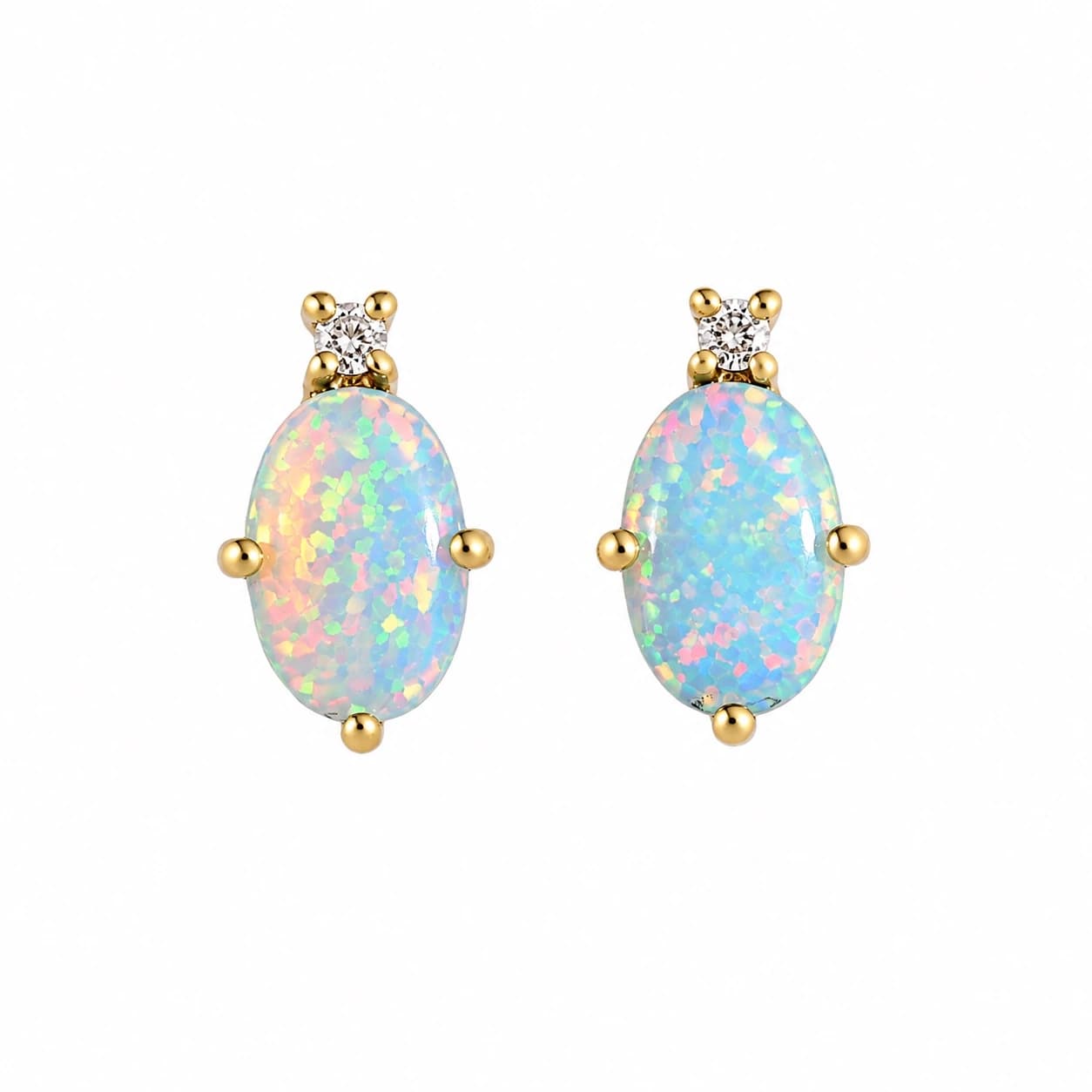 Diamond Ethiopian Opal Gold Earrings