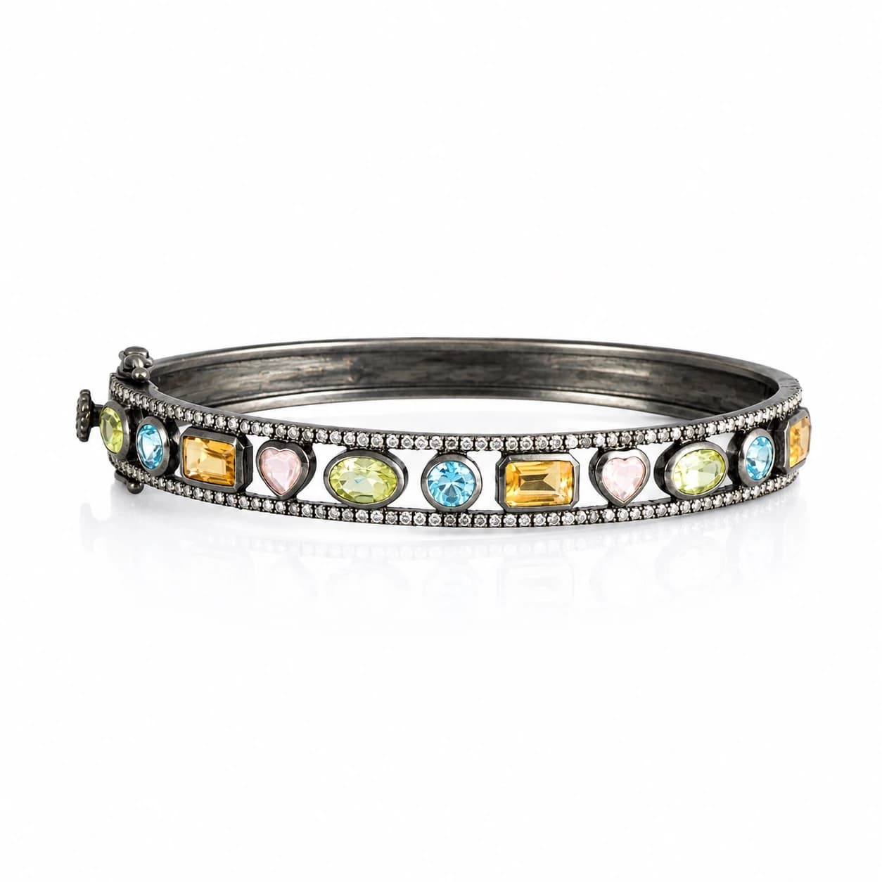 Colorful Stone and Diamond Silver Bracelet
