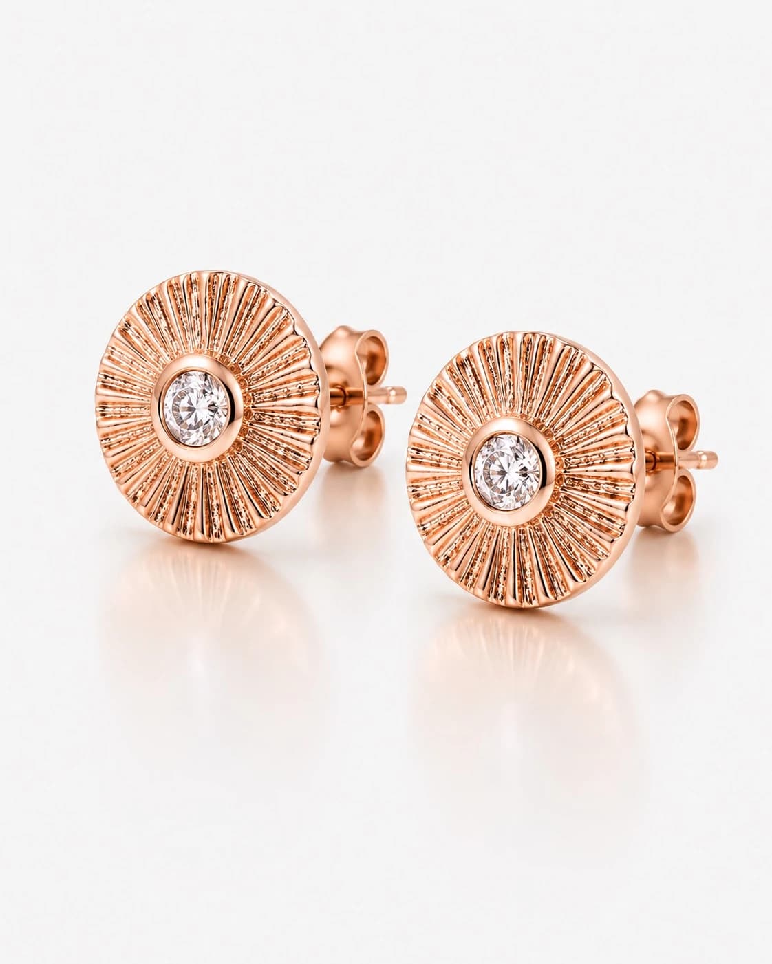 Diamond 14K Rose Gold Round Stud Earrings