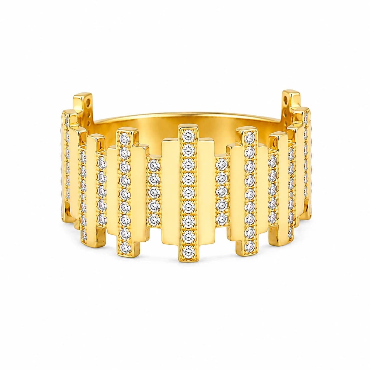 Diamond Gold Bar Pattern Ring