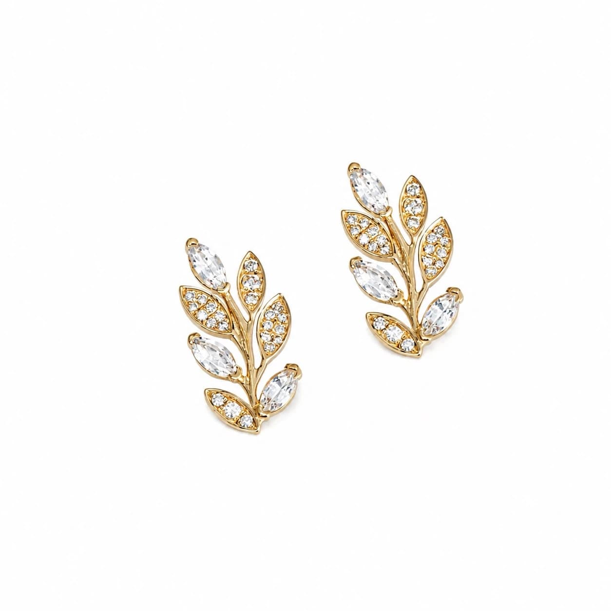 Diamond Laurel Leaf Stud Earrings