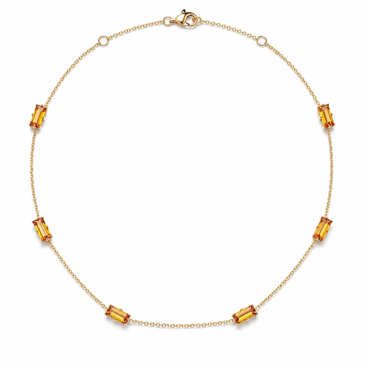 Citrine Baguette Gold Chain Necklace