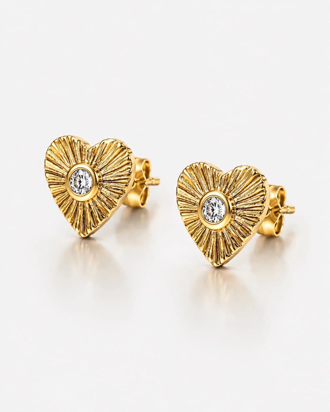 Diamond 14K Yellow Gold Heart Stud Earrings