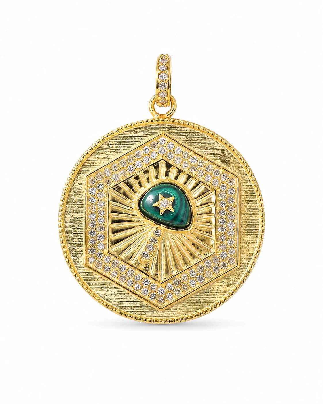 Diamond Malachite Hexagon Pendant