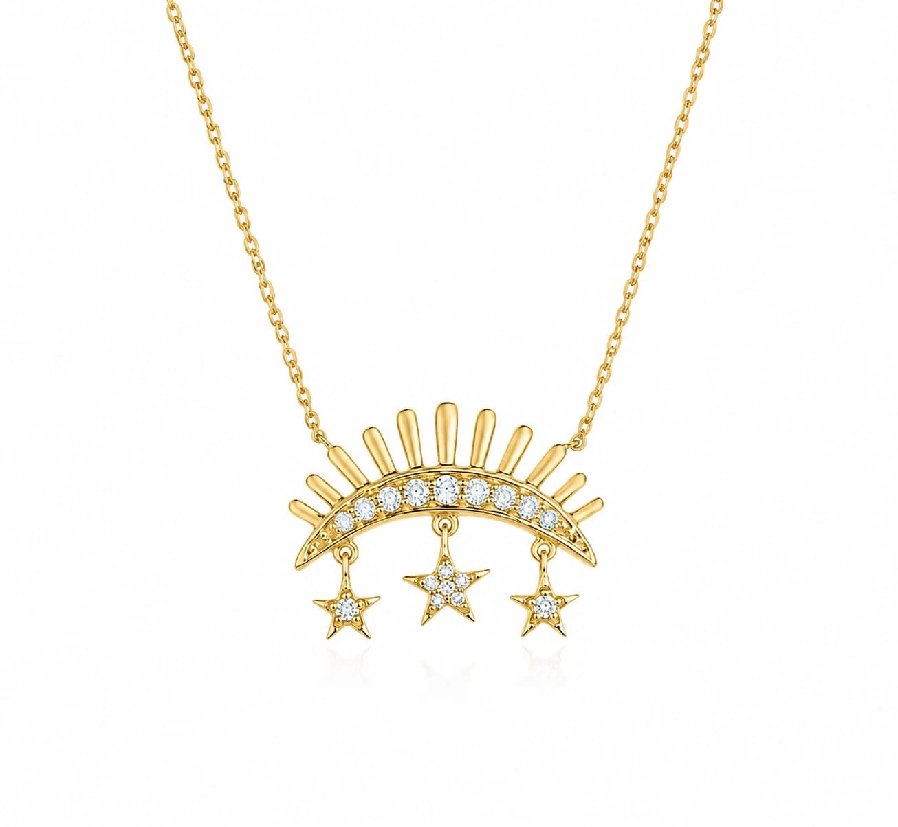 Diamond Crescent Moon & Hanging Star Necklace