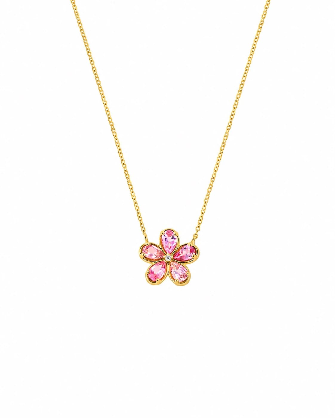 Diamond Pink Tourmaline Floral Pendant Necklace