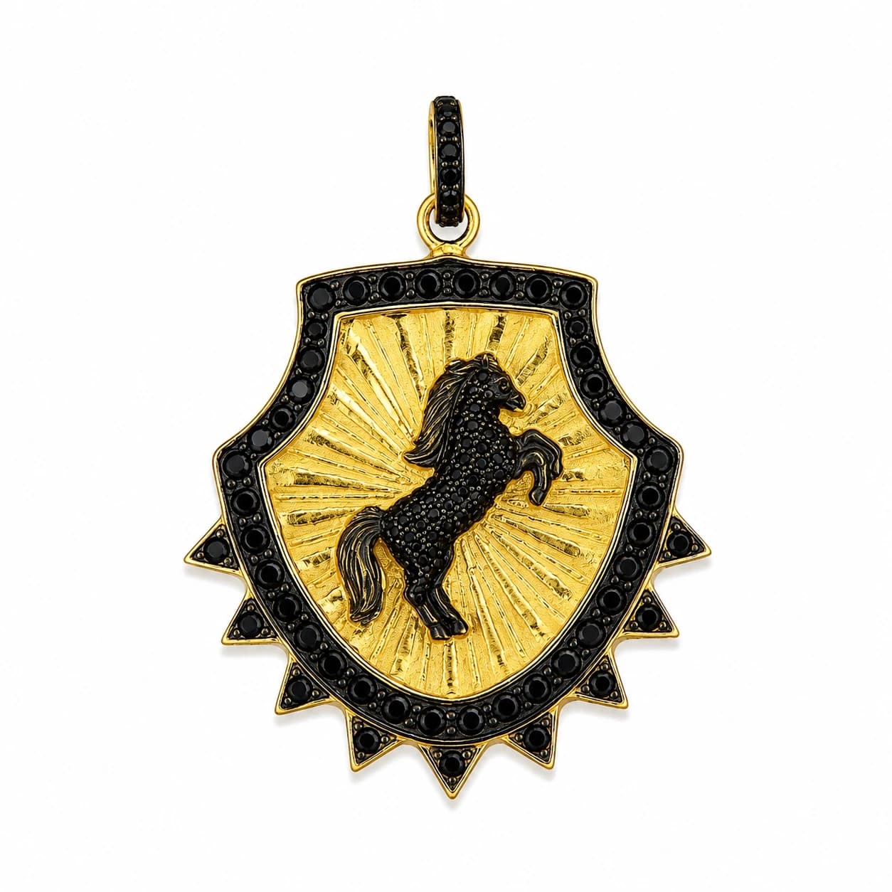 Black Spinel Stallion Shield Pendant