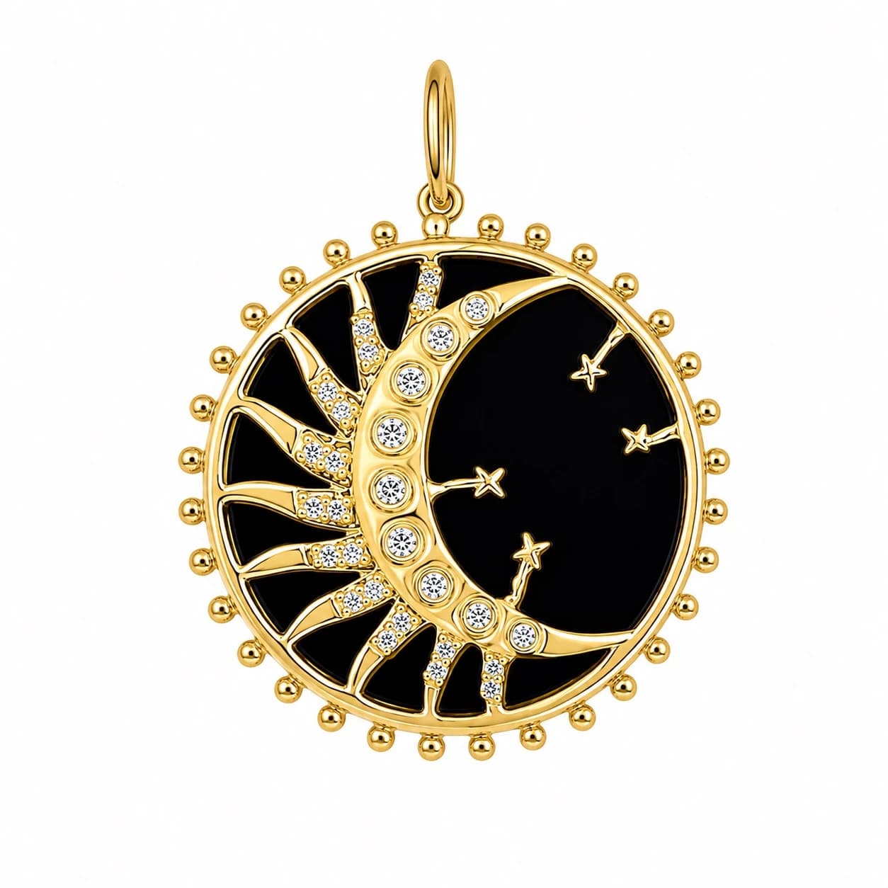 Diamond & Black Onyx Celestial Moon Pendant
