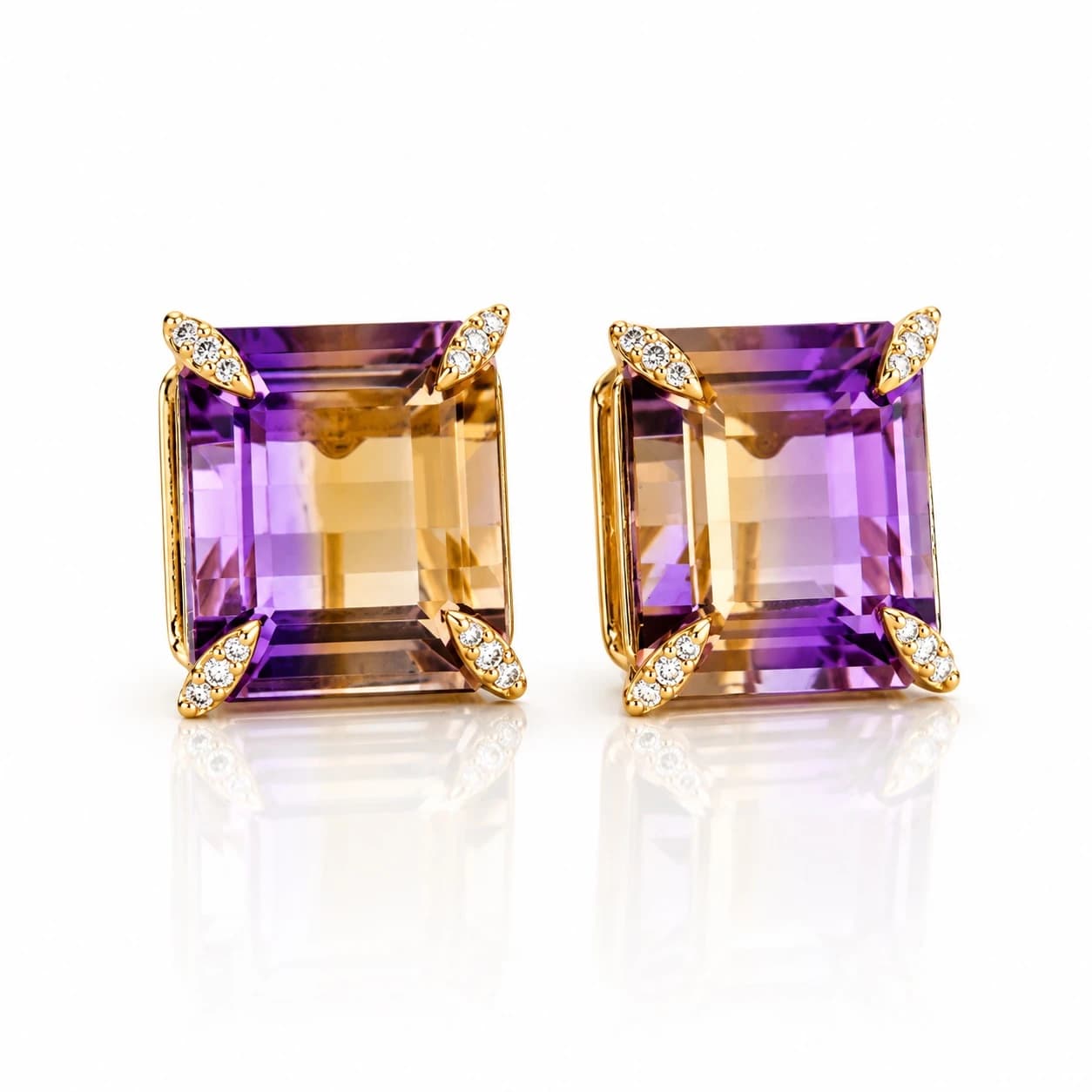 Diamond Ametrine Geometric Stud Earrings