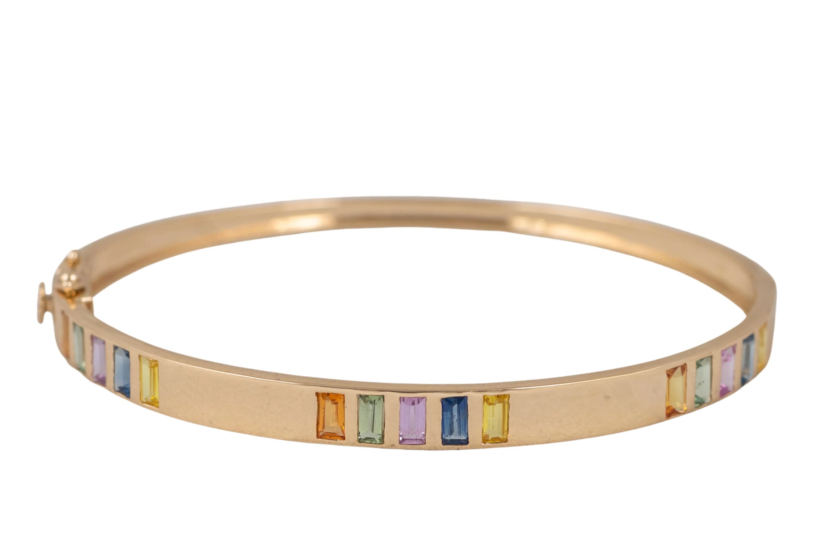 Multi Sapphire Baguette Gold Bangle