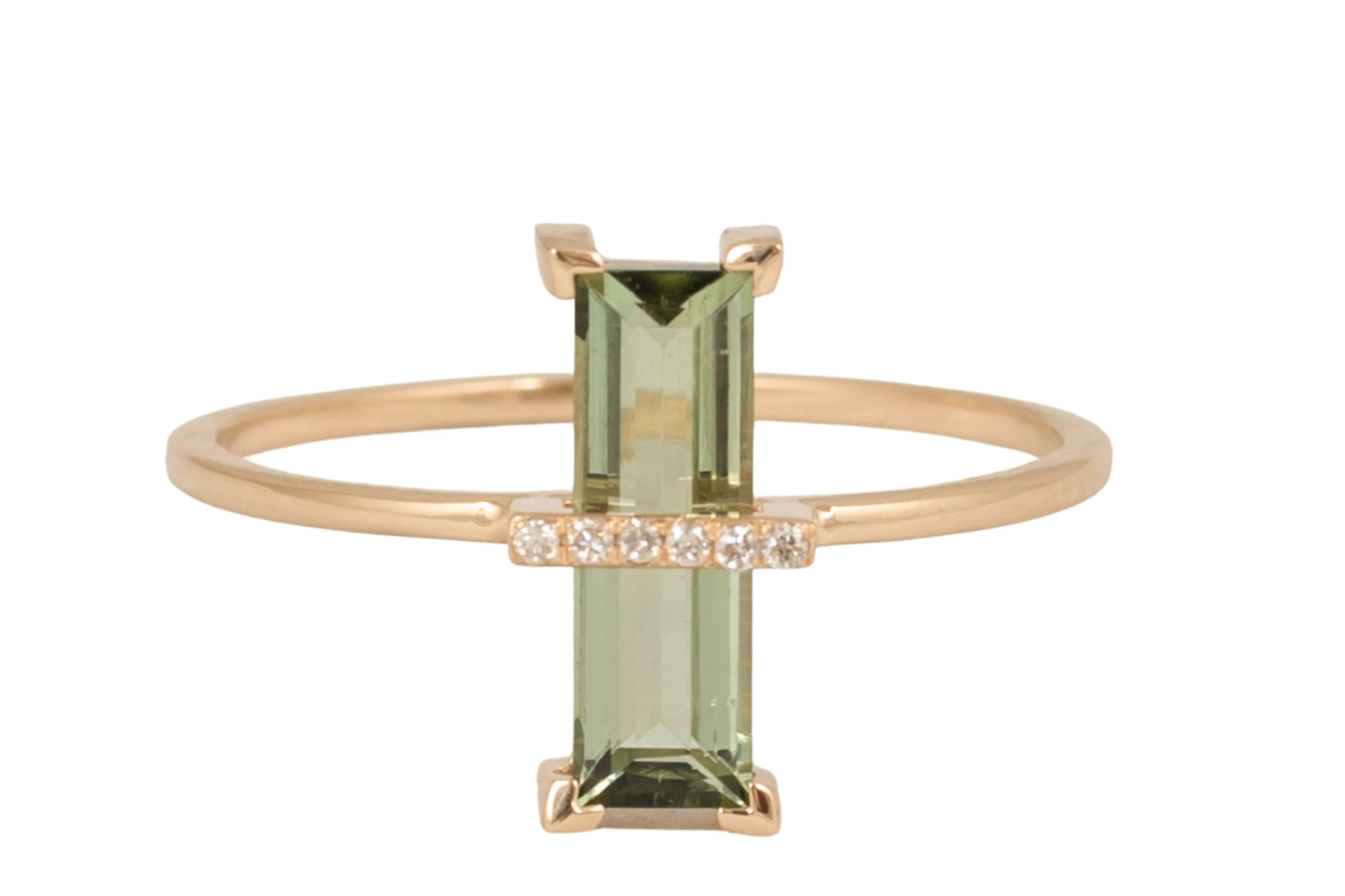 Diamond & Tourmaline Baguette Gold Ring
