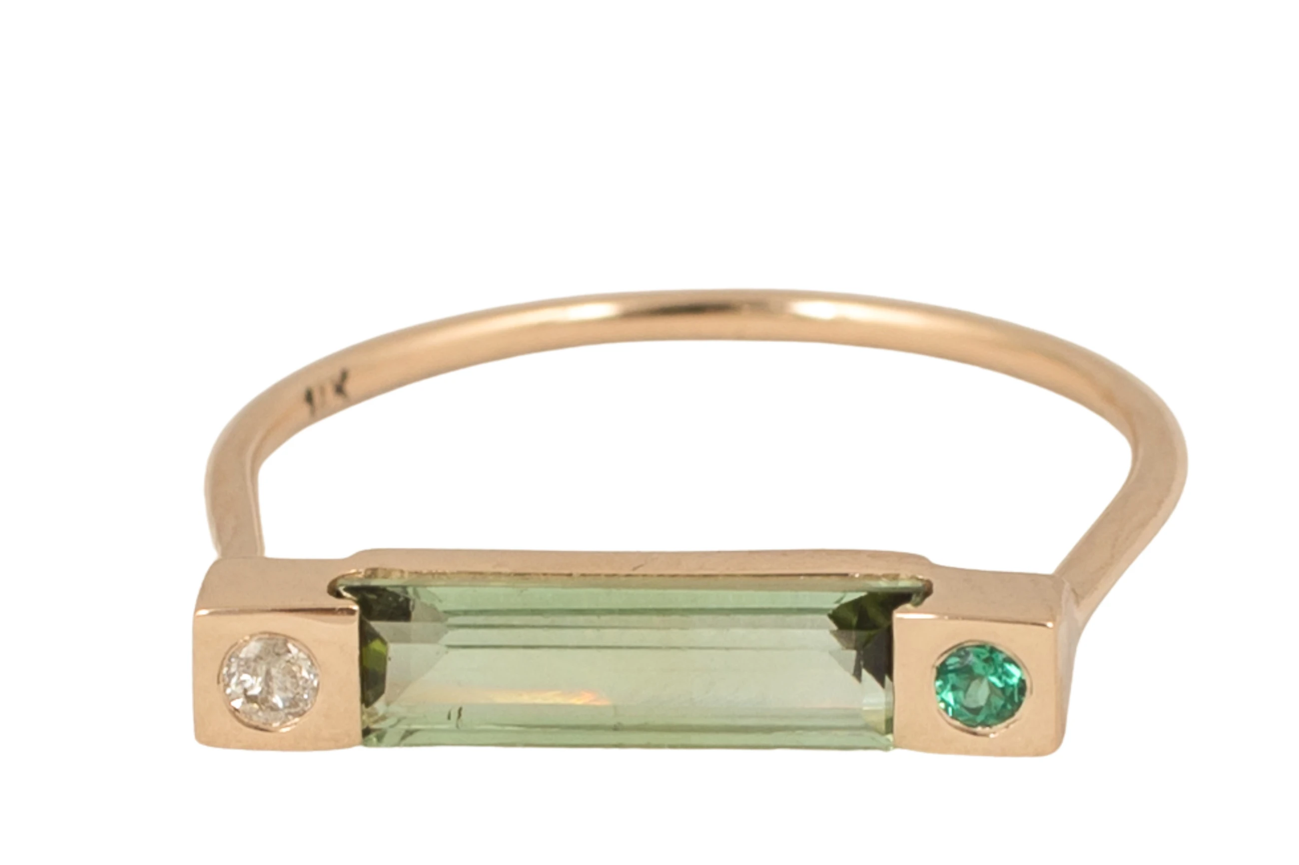 Diamond Emerald & Green Tourmaline Baguette Ring