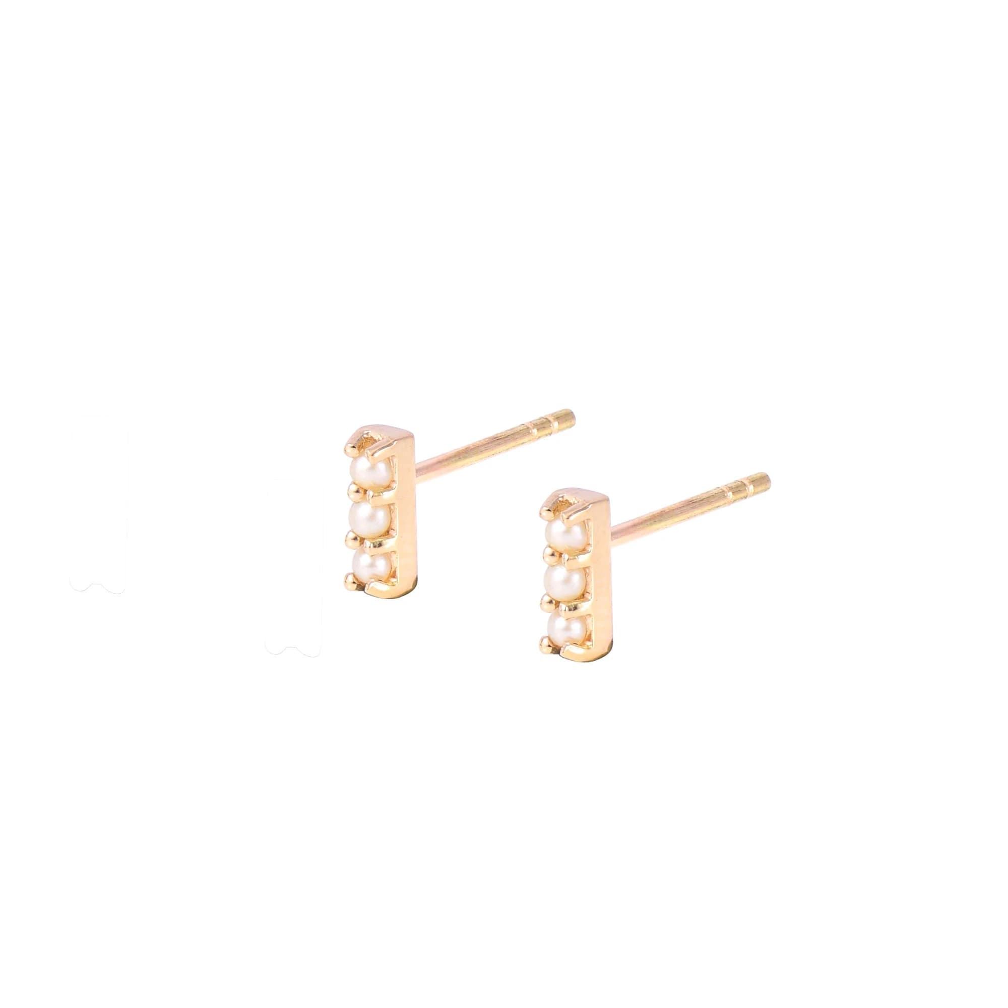 Pearl Trio Gold Stud Earrings