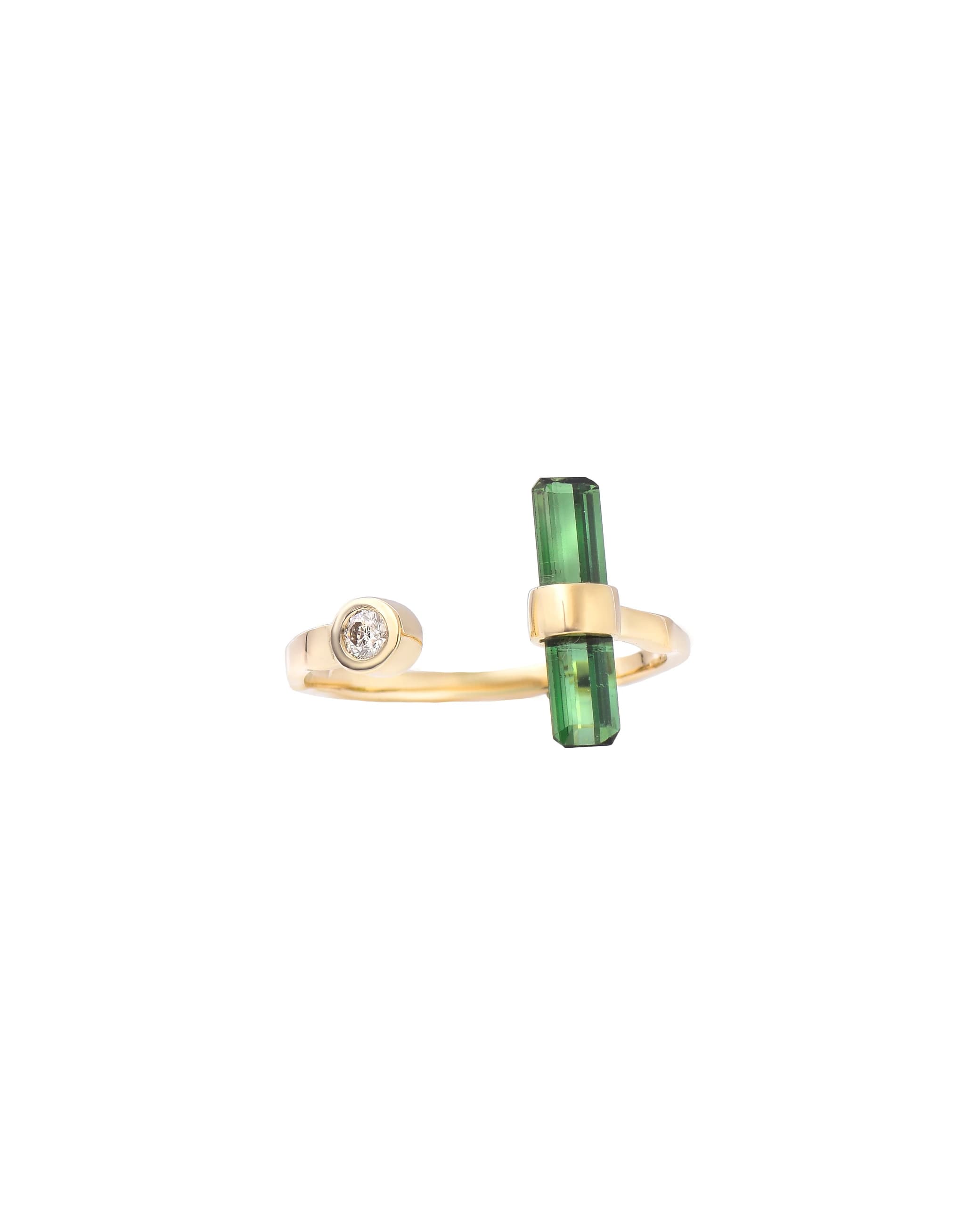 Diamond Emerald Green Tourmaline & Cross-Over Ring