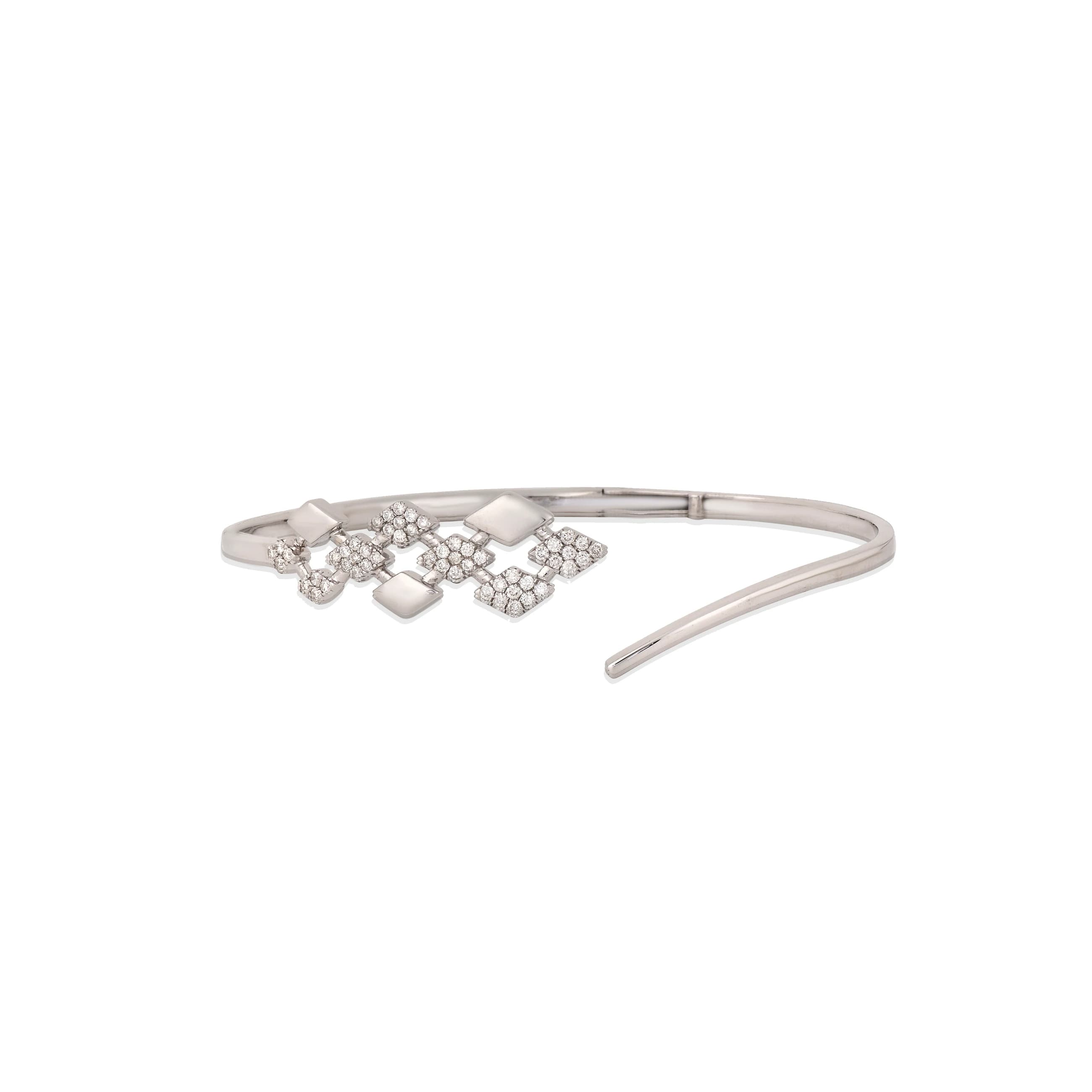 14K White Gold Diamond Geometric Bangle