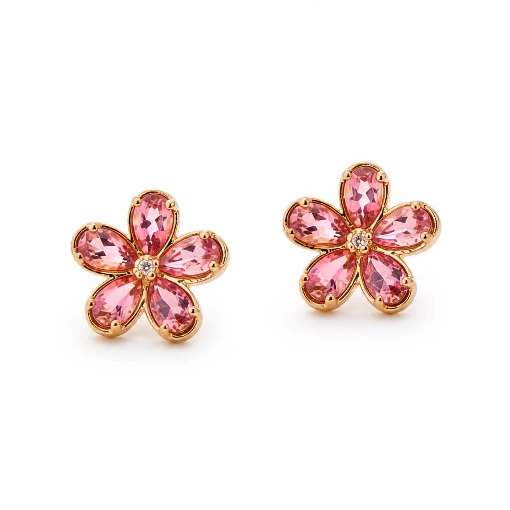 Diamond Pink Tourmaline Studs