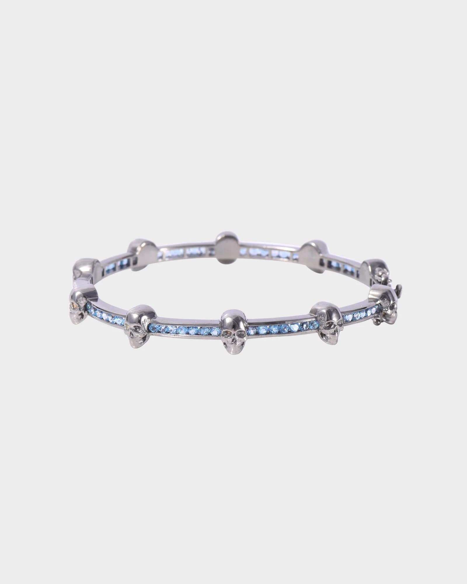 Silver Skull Blue Topaz Bangle