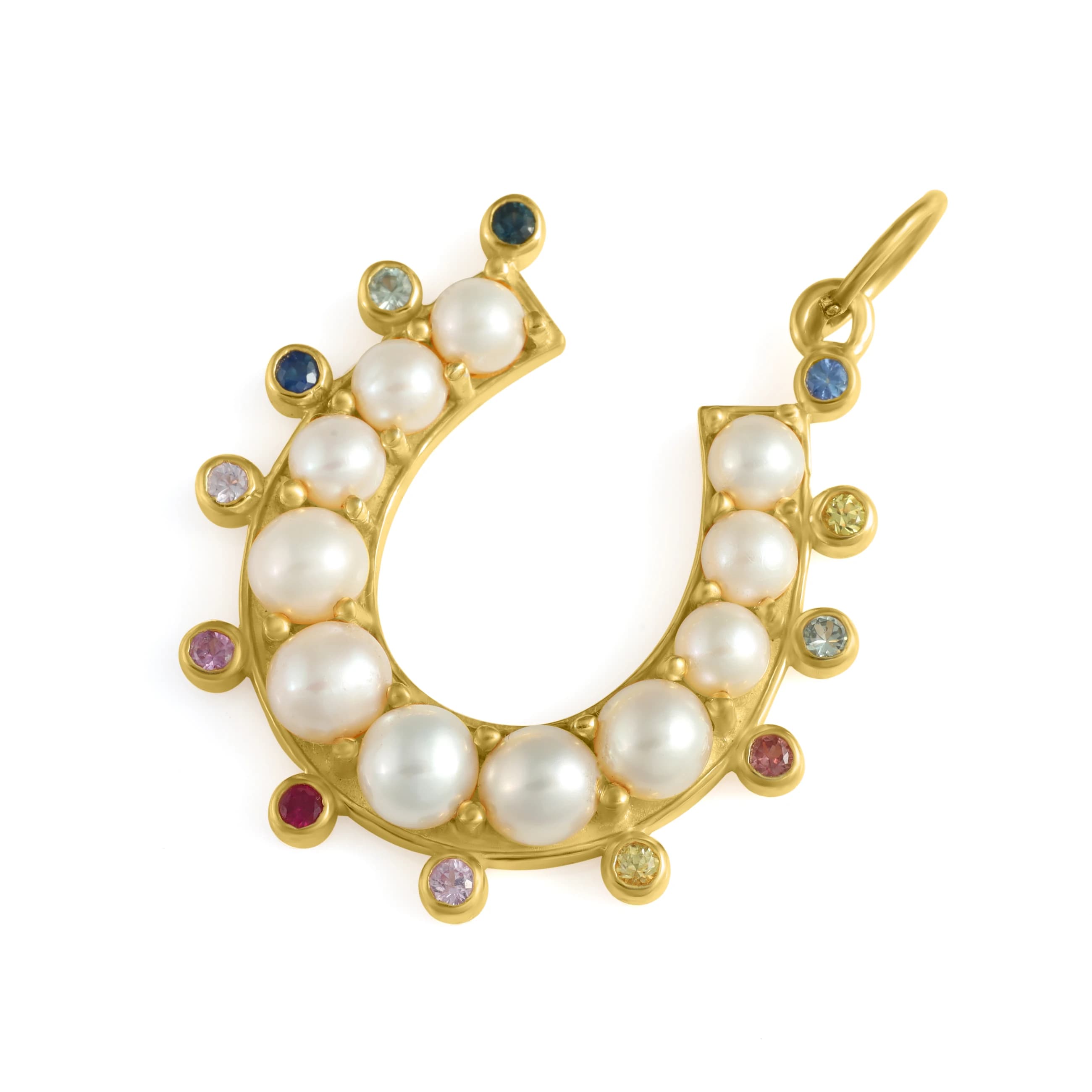 Silver Pearl & Sapphire Crescent Pendant