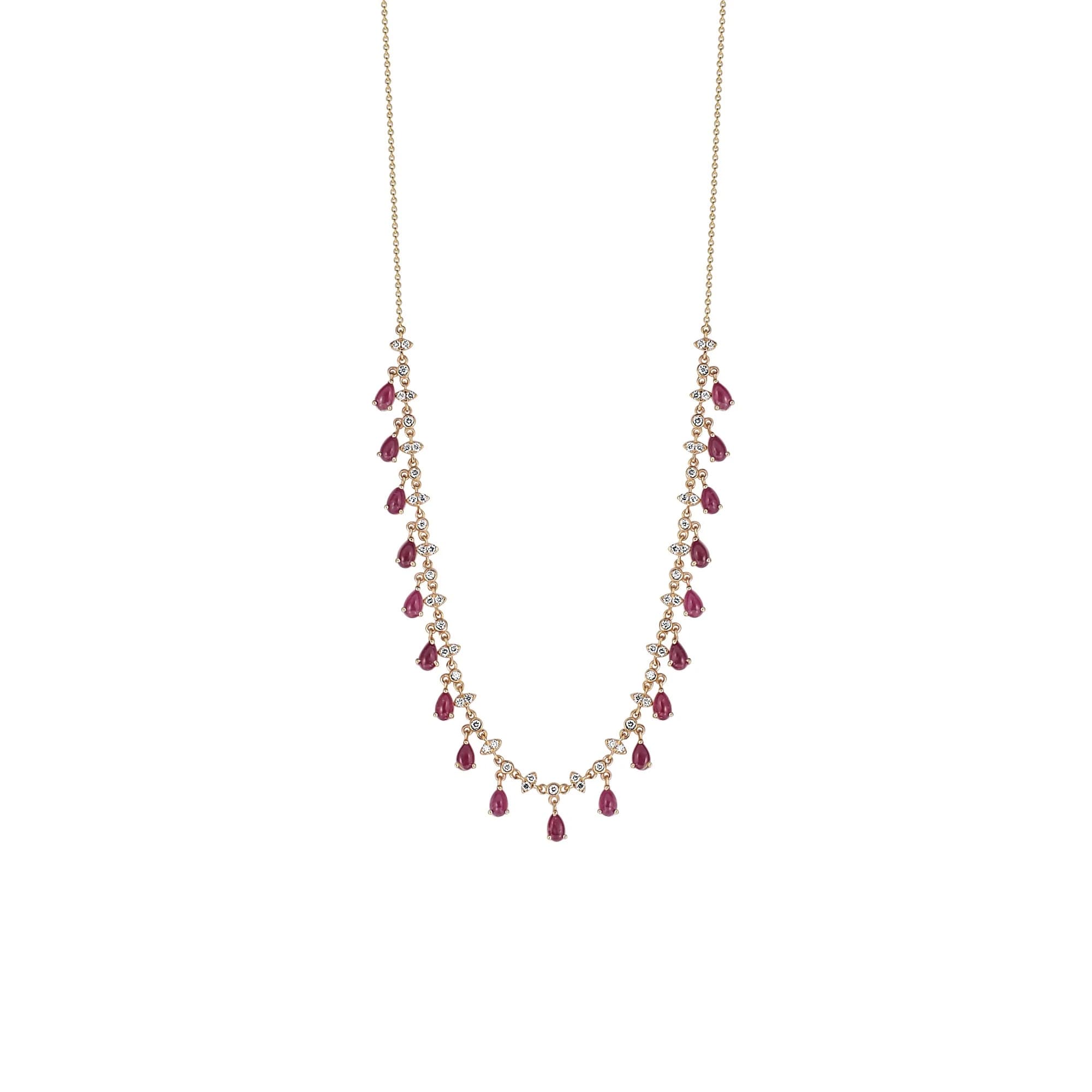 Diamond & Ruby Teardrop Cascade Necklace