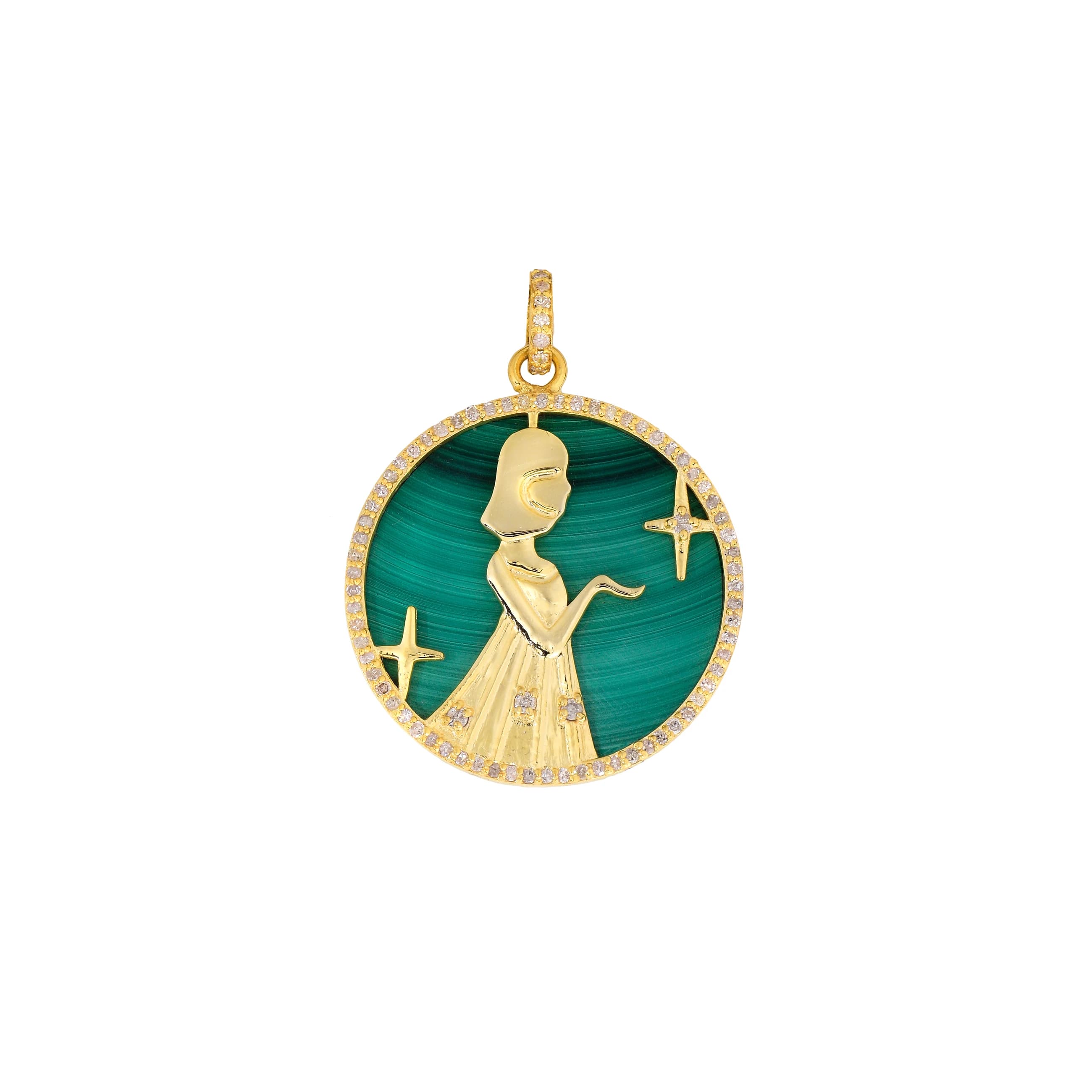Diamond Malachite Virgo Zodiac Pendant
