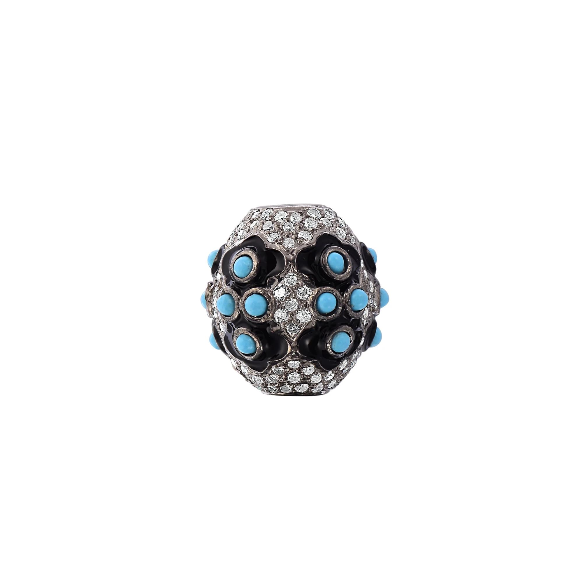 Diamond Turquoise Silver Beads