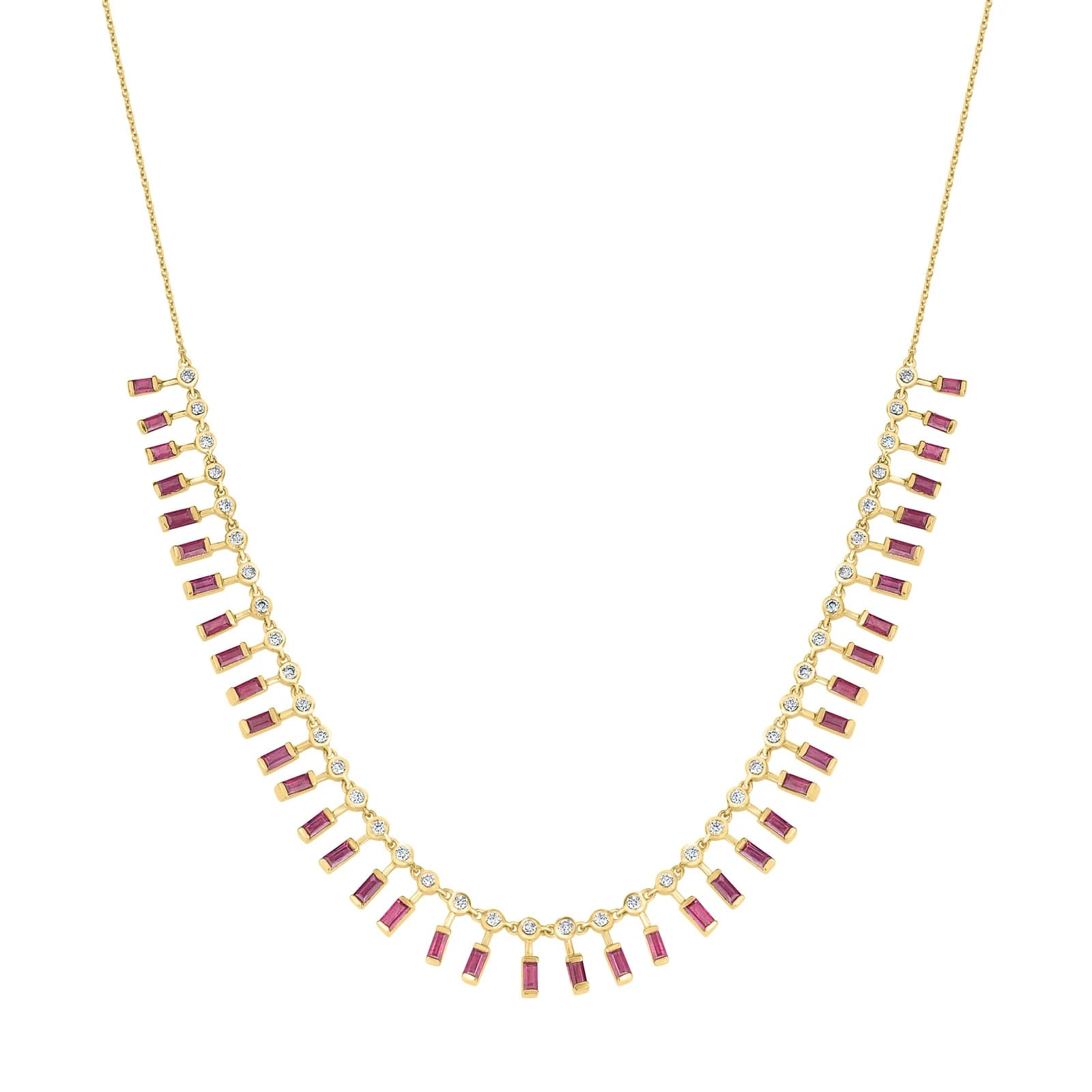 Ruby Baguette Fringe Necklace — 18K Yellow Gold with ruby & diamond